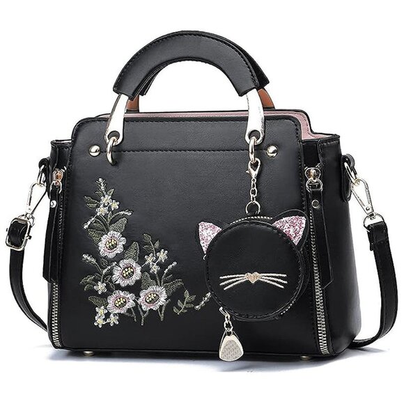 Fashion Purses and Handbags for Women Black Flower